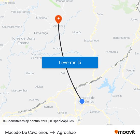 Macedo De Cavaleiros to Agrochão map