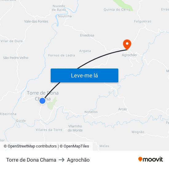 Torre de Dona Chama to Agrochão map
