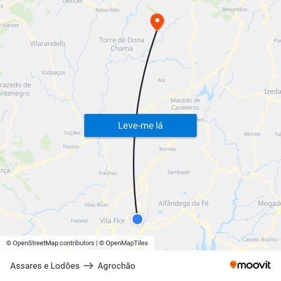 Assares e Lodões to Agrochão map