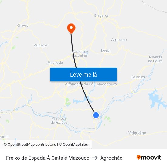 Freixo de Espada À Cinta e Mazouco to Agrochão map