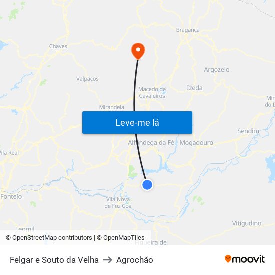 Felgar e Souto da Velha to Agrochão map