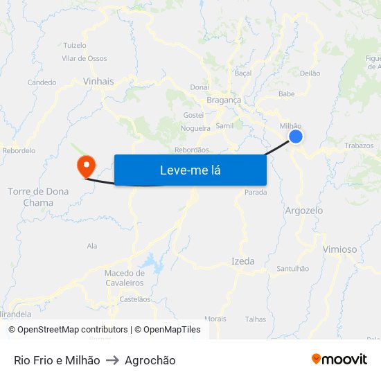 Rio Frio e Milhão to Agrochão map