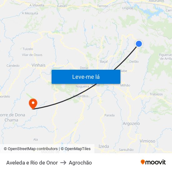 Aveleda e Rio de Onor to Agrochão map