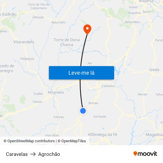 Caravelas to Agrochão map