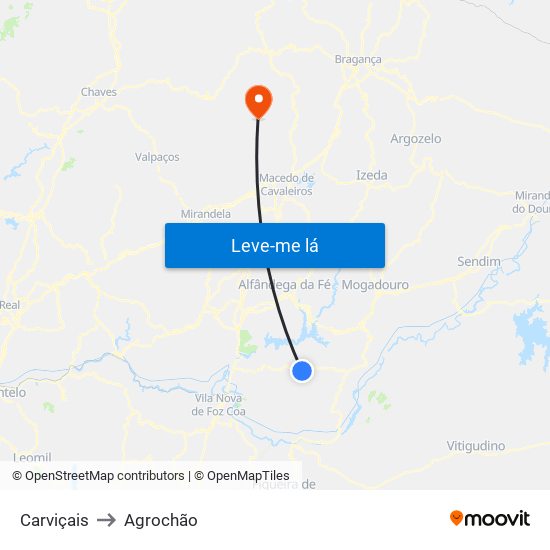 Carviçais to Agrochão map