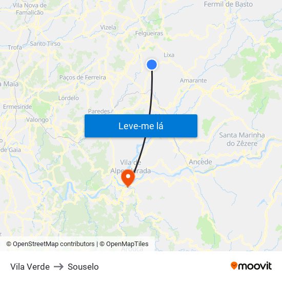 Vila Verde to Souselo map