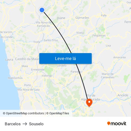 Barcelos to Souselo map