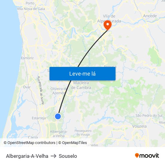 Albergaria-A-Velha to Souselo map
