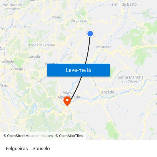 Felgueiras to Souselo map