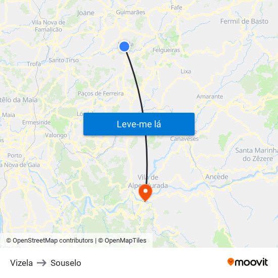 Vizela to Souselo map