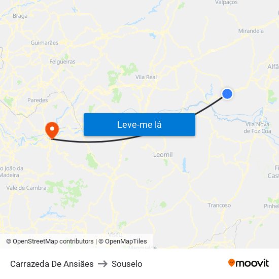 Carrazeda De Ansiães to Souselo map