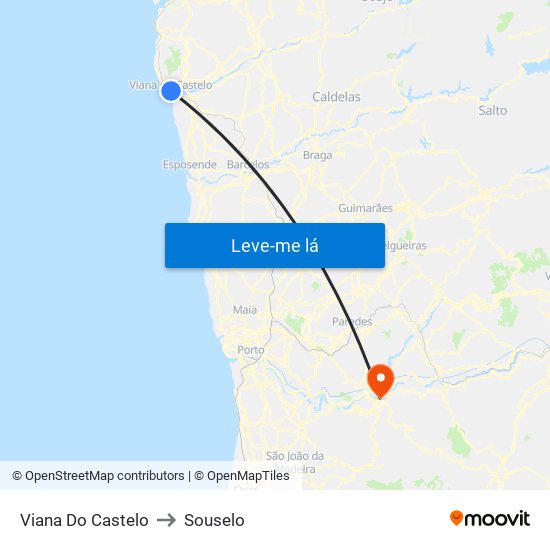 Viana Do Castelo to Souselo map