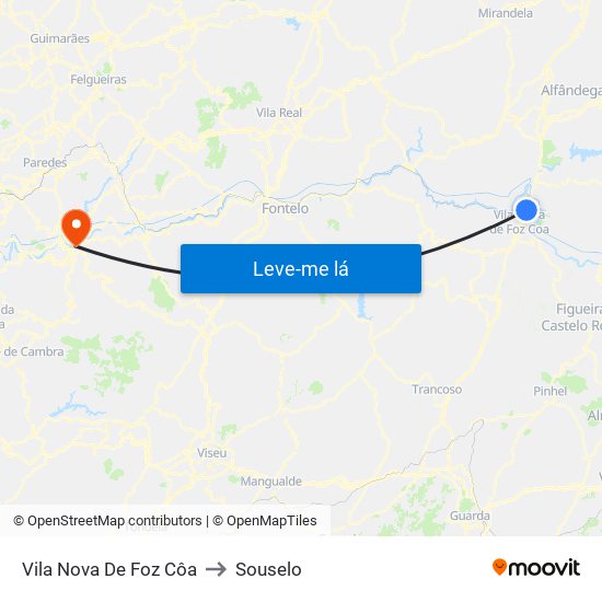 Vila Nova De Foz Côa to Souselo map