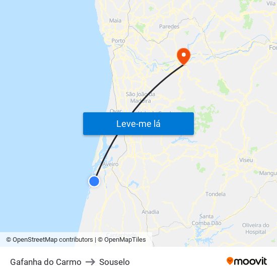 Gafanha do Carmo to Souselo map