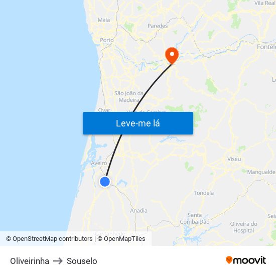 Oliveirinha to Souselo map