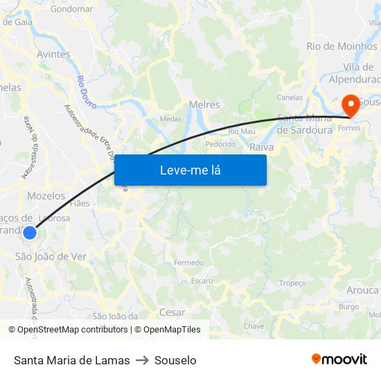 Santa Maria de Lamas to Souselo map