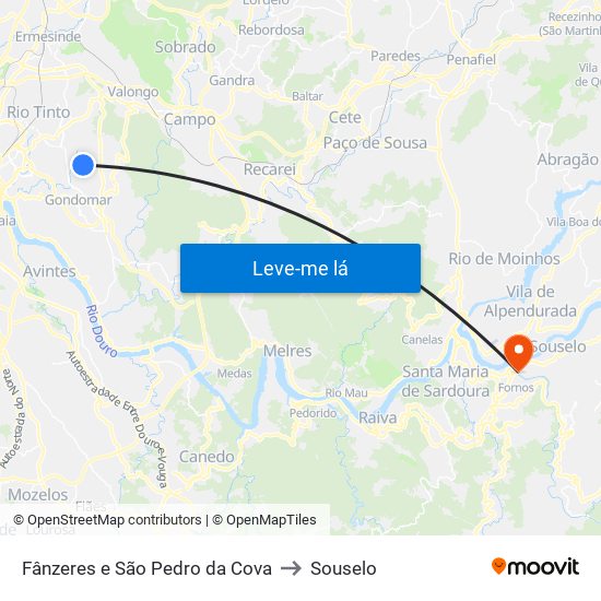 Fânzeres e São Pedro da Cova to Souselo map
