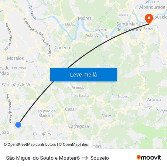 São Miguel do Souto e Mosteirô to Souselo map