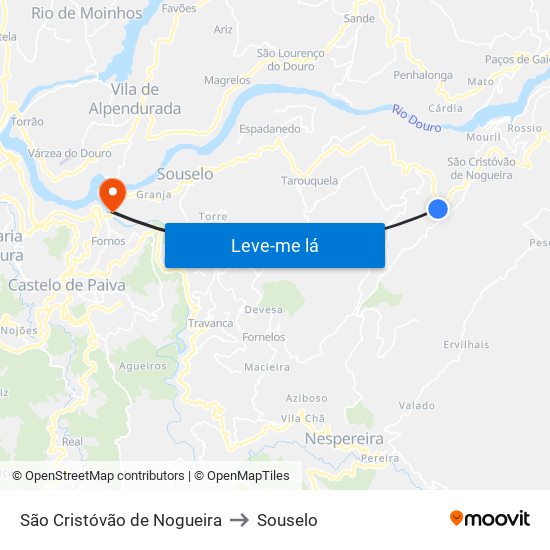 São Cristóvão de Nogueira to Souselo map