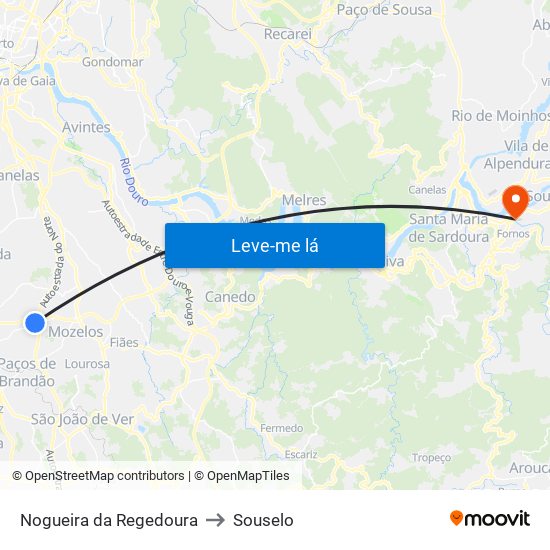 Nogueira da Regedoura to Souselo map