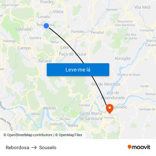 Rebordosa to Souselo map