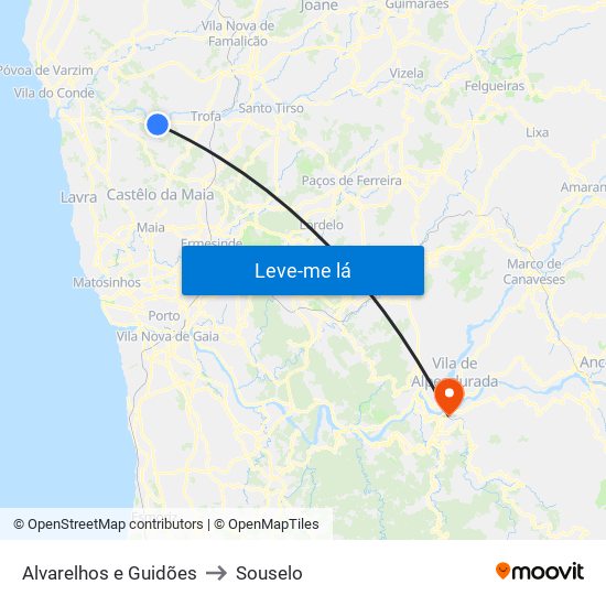 Alvarelhos e Guidões to Souselo map