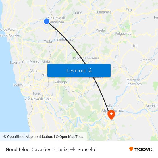 Gondifelos, Cavalões e Outiz to Souselo map