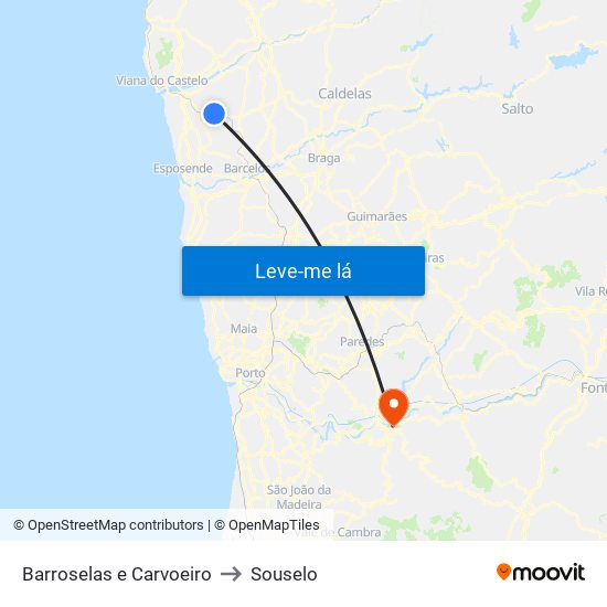 Barroselas e Carvoeiro to Souselo map