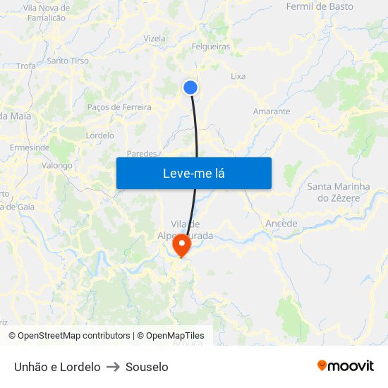 Unhão e Lordelo to Souselo map
