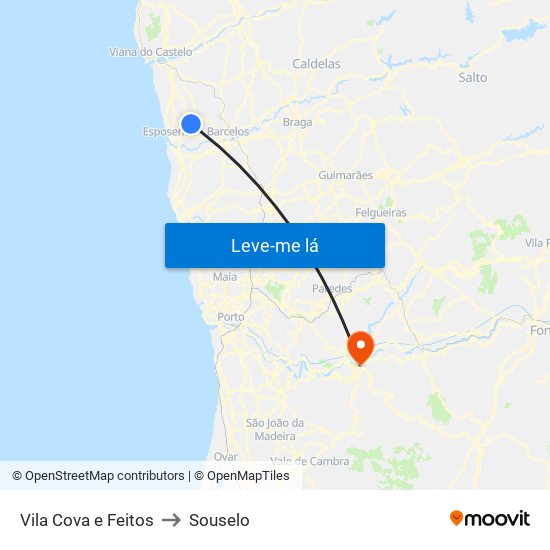 Vila Cova e Feitos to Souselo map