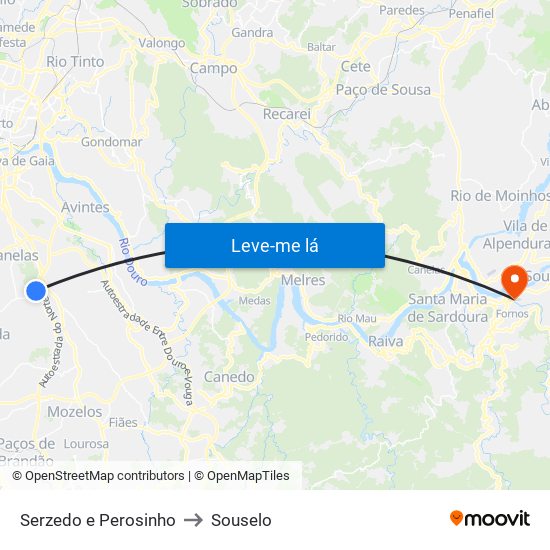 Serzedo e Perosinho to Souselo map