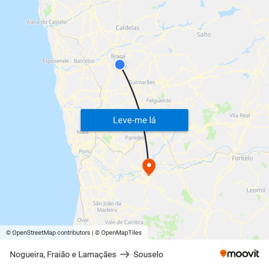 Nogueira, Fraião e Lamaçães to Souselo map