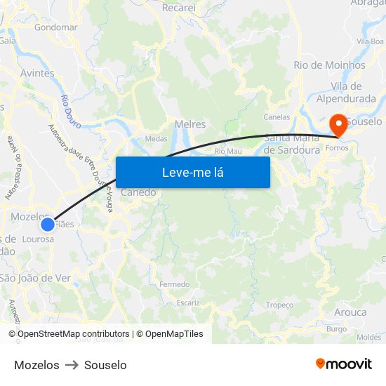Mozelos to Souselo map