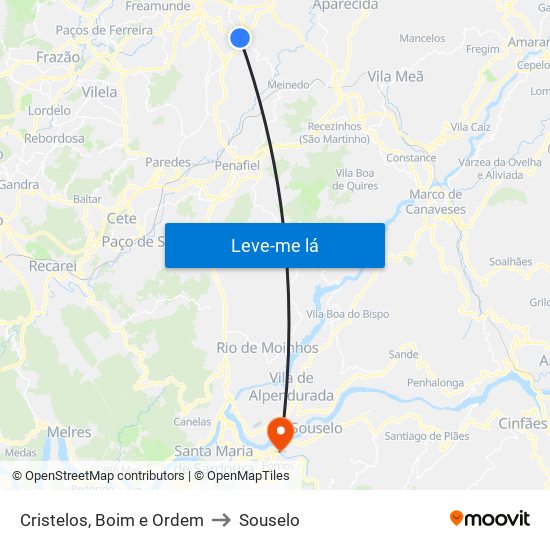 Cristelos, Boim e Ordem to Souselo map