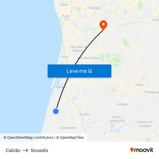 Calvão to Souselo map