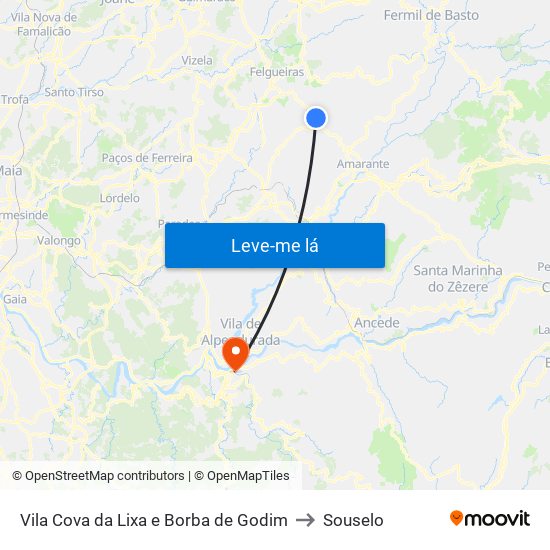 Vila Cova da Lixa e Borba de Godim to Souselo map