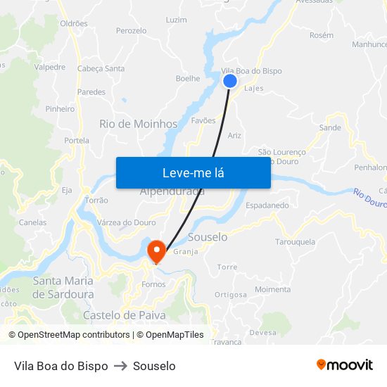 Vila Boa do Bispo to Souselo map