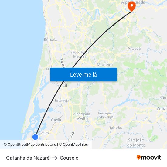 Gafanha da Nazaré to Souselo map