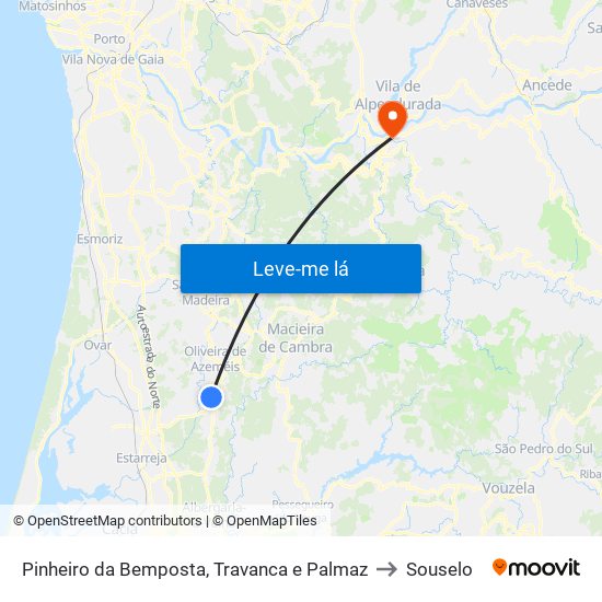 Pinheiro da Bemposta, Travanca e Palmaz to Souselo map