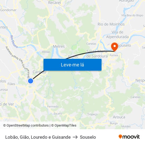 Lobão, Gião, Louredo e Guisande to Souselo map