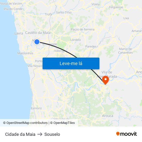 Cidade da Maia to Souselo map