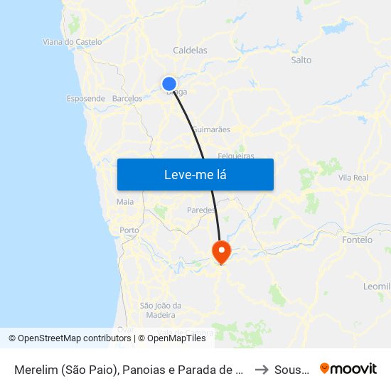 Merelim (São Paio), Panoias e Parada de Tibães to Souselo map