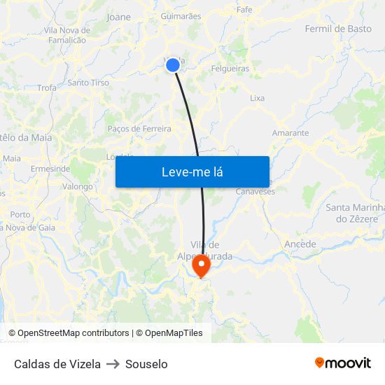 Caldas de Vizela to Souselo map