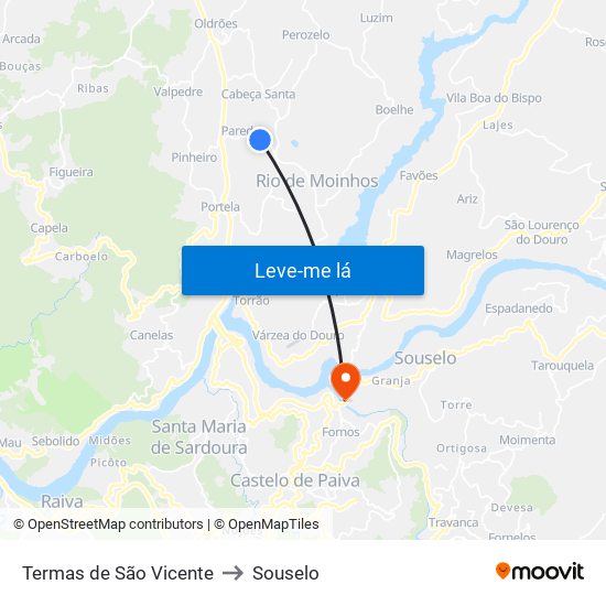 Termas de São Vicente to Souselo map