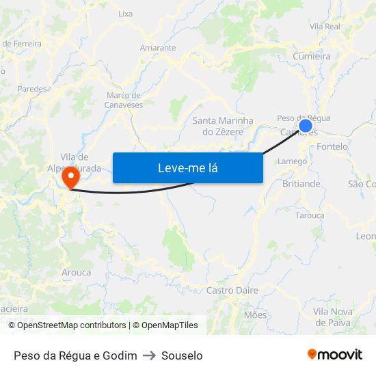 Peso da Régua e Godim to Souselo map