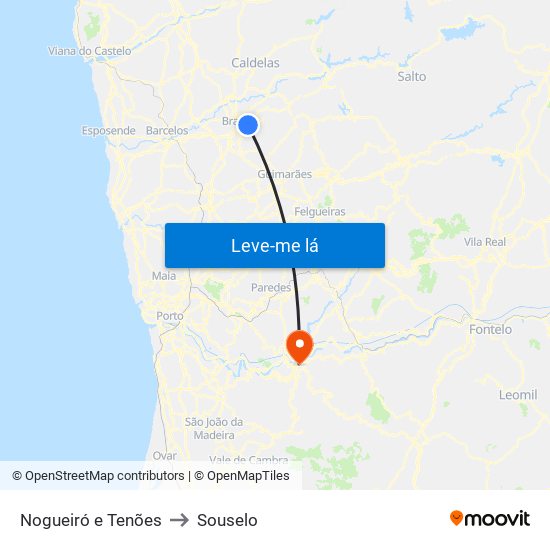 Nogueiró e Tenões to Souselo map