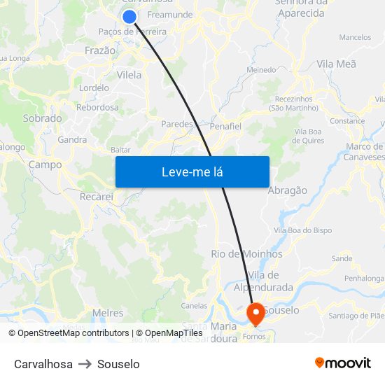 Carvalhosa to Souselo map