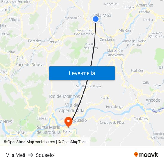 Vila Meã to Souselo map