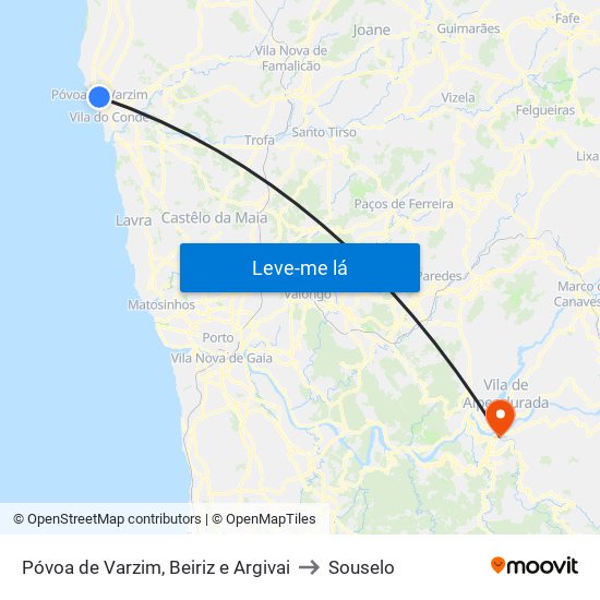 Póvoa de Varzim, Beiriz e Argivai to Souselo map