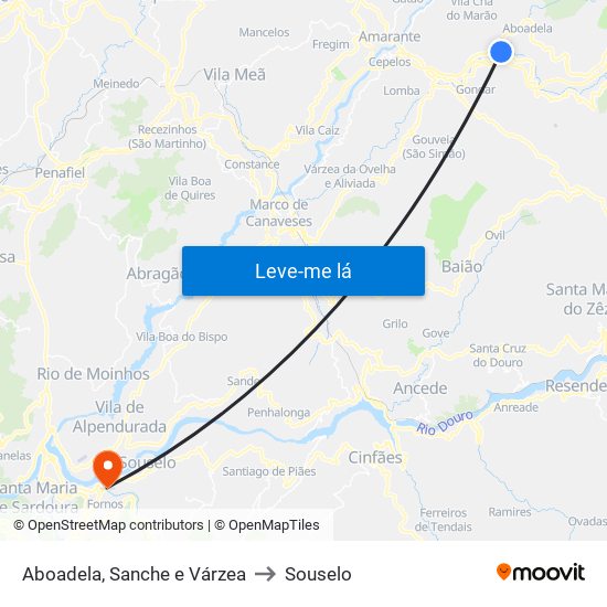 Aboadela, Sanche e Várzea to Souselo map